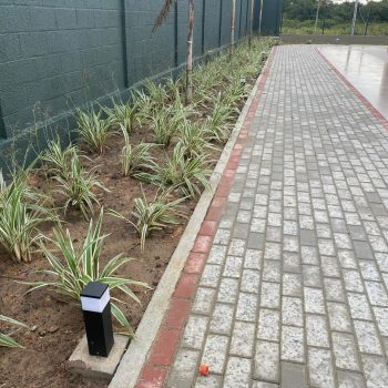 Execução dos serviços de paisagismo no Clube./Instalação dos balizadores de iluminação das pistas de caminhada.